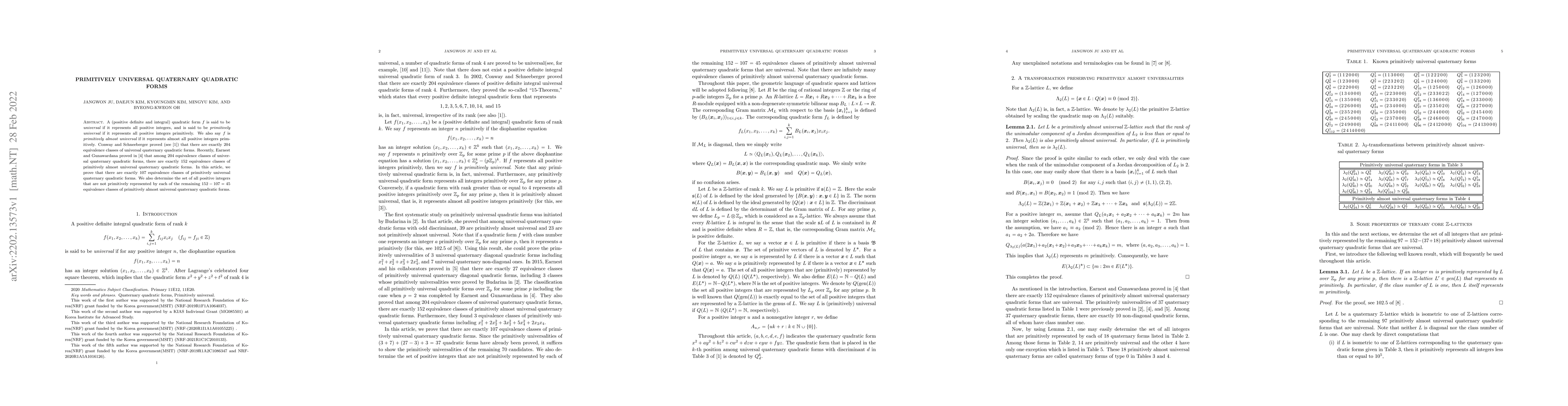 Thumbnail for Primitively universal quaternary quadratic forms