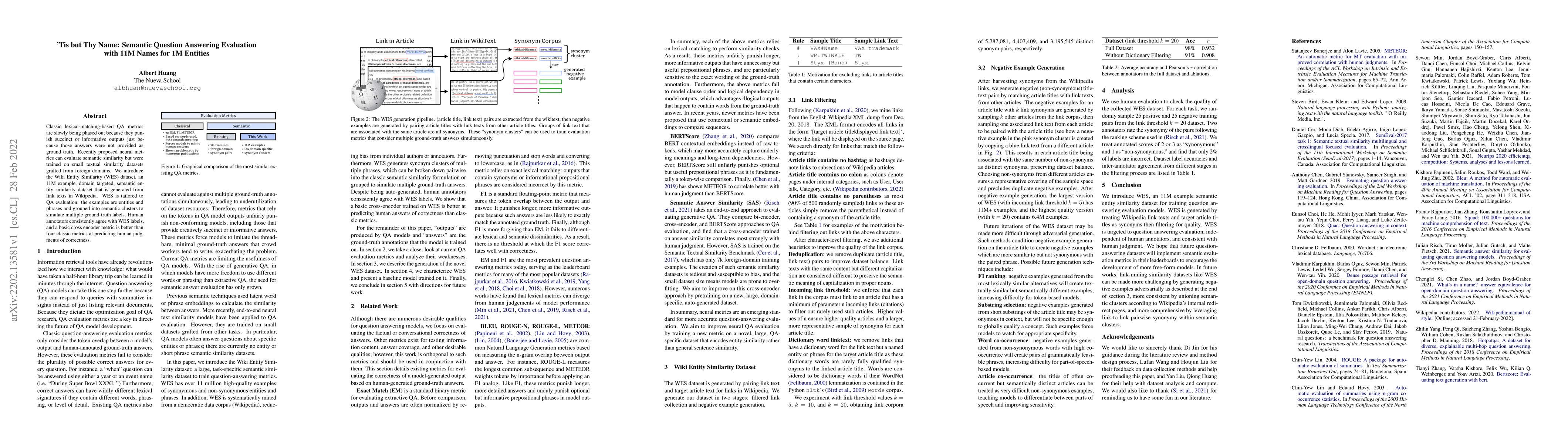 Thumbnail for 'Tis but Thy Name: Semantic Question Answering Evaluation with 11M Names
  for 1M Entities