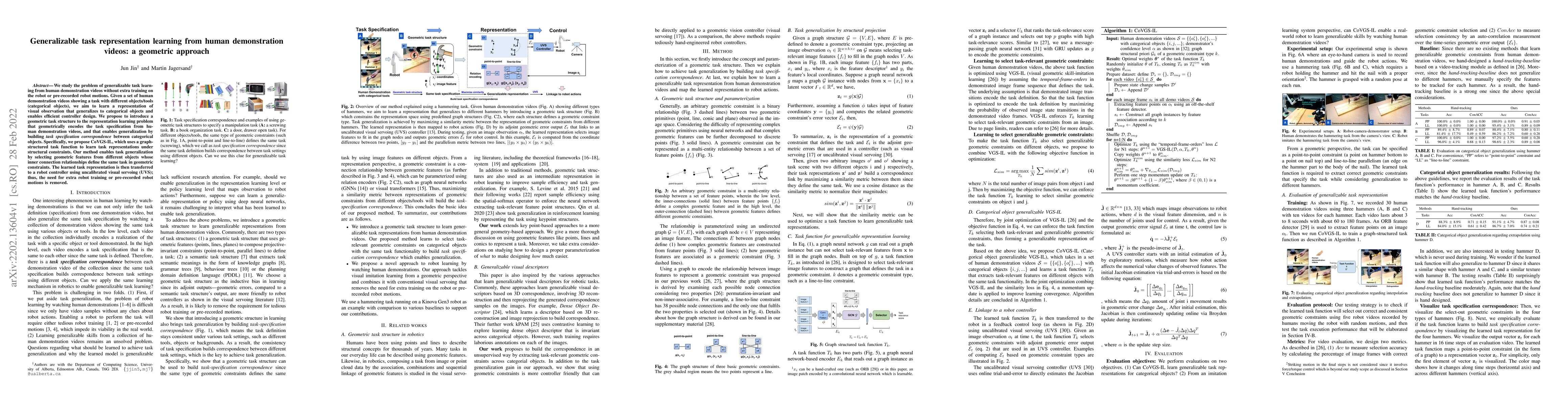 Thumbnail for Generalizable task representation learning from human demonstration
  videos: a geometric approach