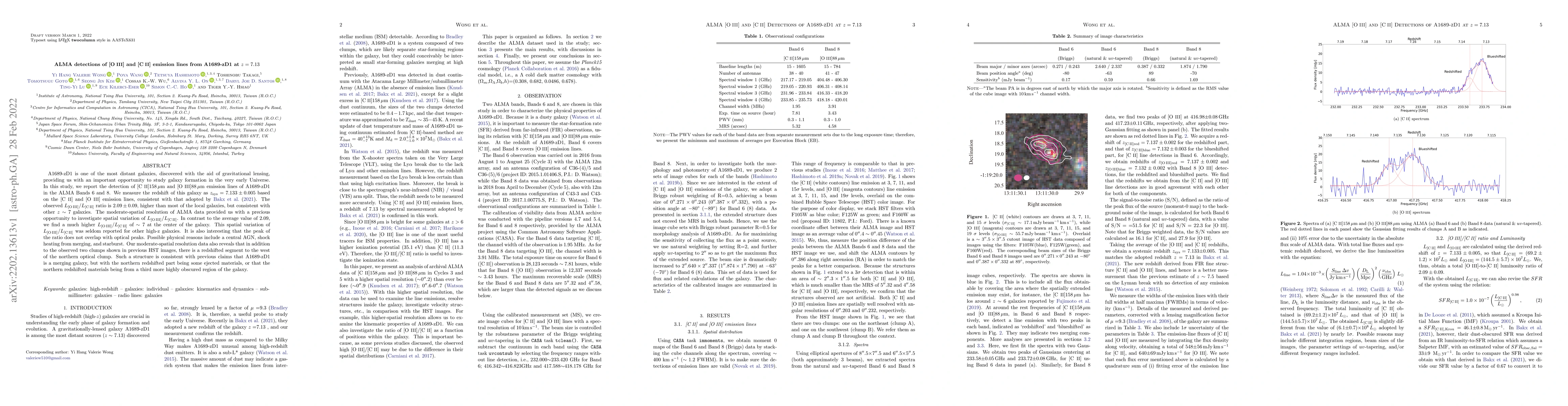 Thumbnail for ALMA [O III] and [C II] Detections of A1689-zD1 at $z=7.13$
