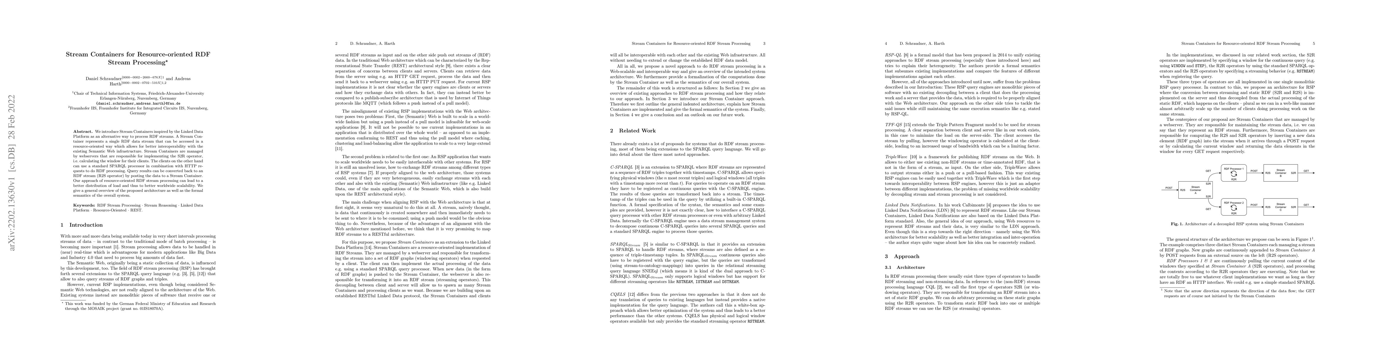 Thumbnail for Stream Containers for Resource-oriented RDF Stream Processing