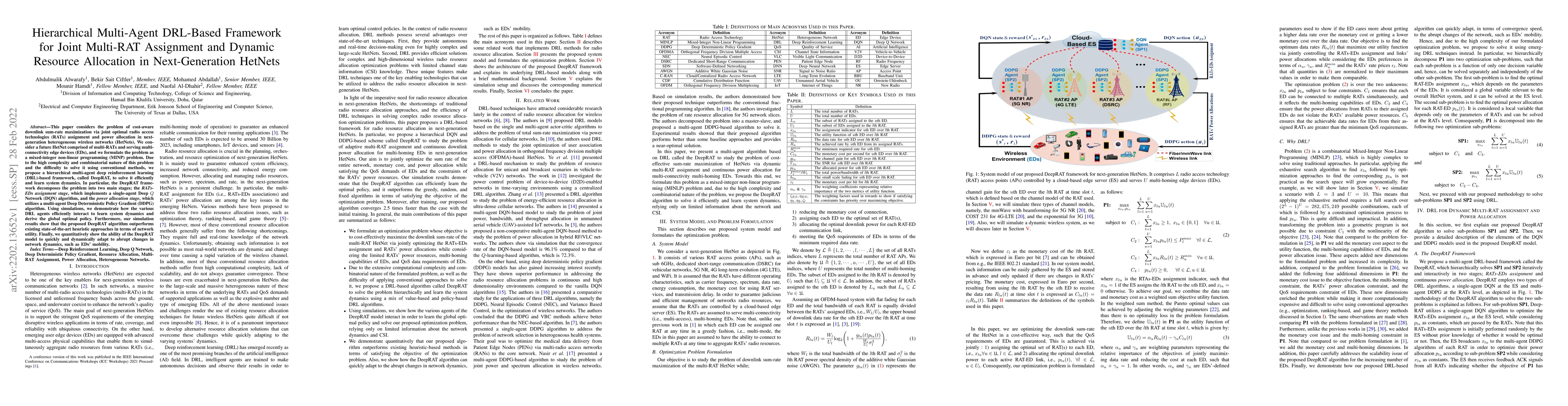 Thumbnail for Hierarchical Multi-Agent DRL-Based Framework for Joint Multi-RAT
  Assignment and Dynamic Resource Allocation in Next-Generation HetNets