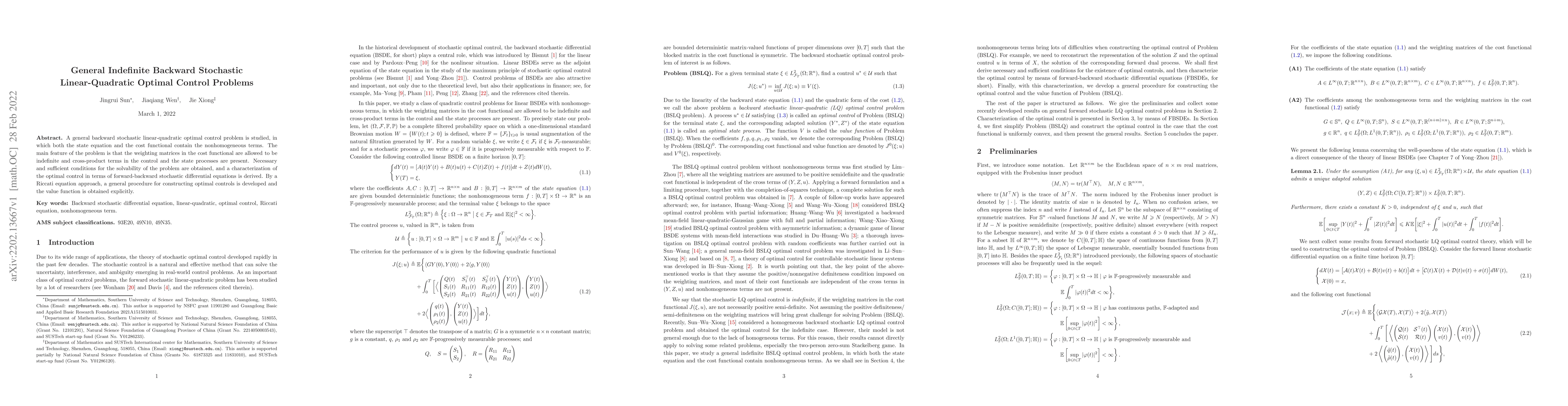 Thumbnail for General Indefinite Backward Stochastic Linear-Quadratic Optimal Control
  Problems