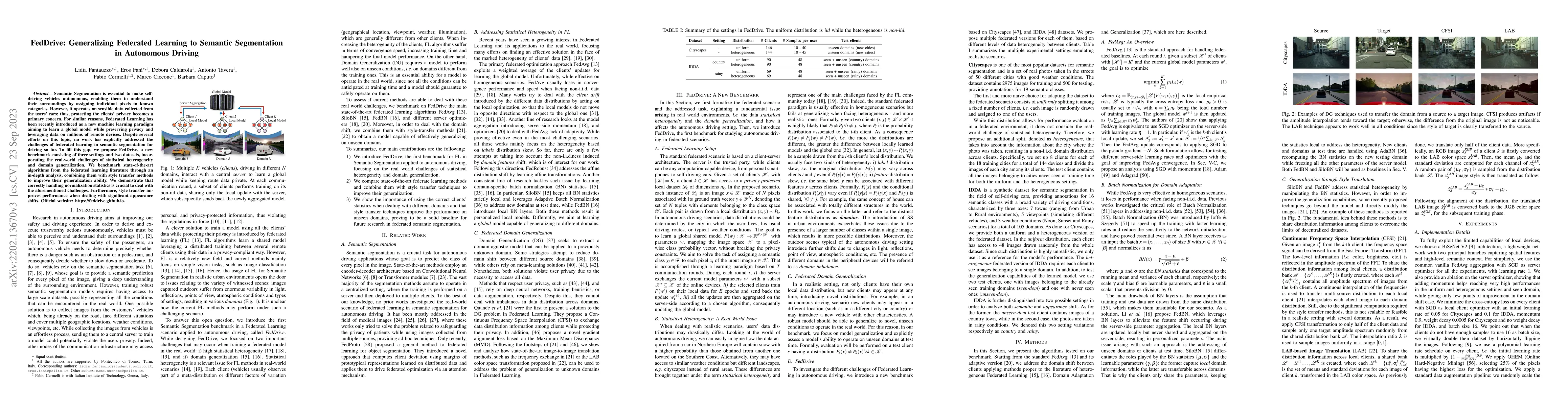 Thumbnail for FedDrive: Generalizing Federated Learning to Semantic Segmentation in
  Autonomous Driving