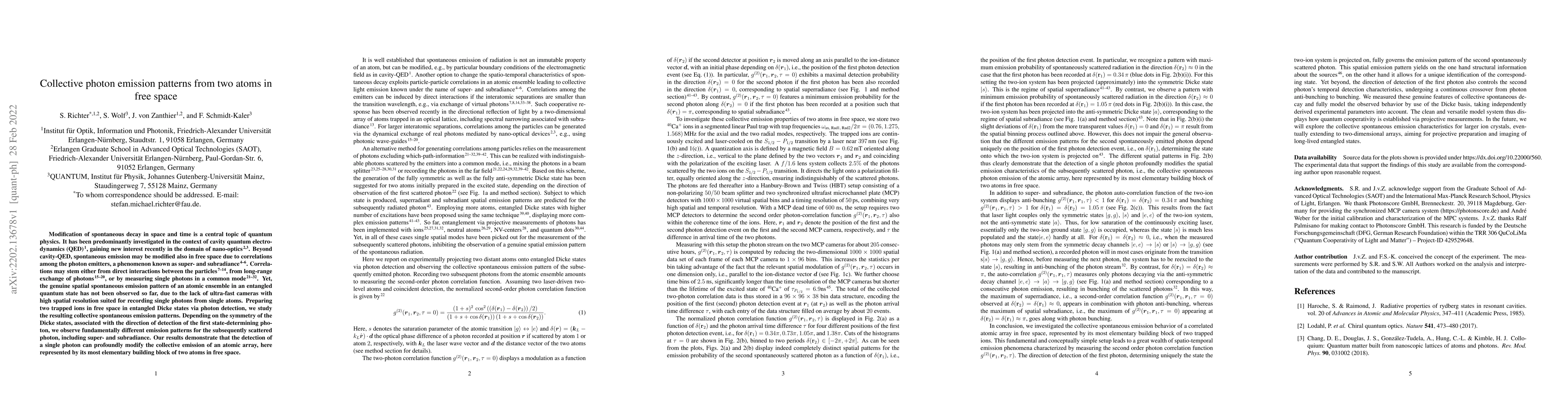 Thumbnail for Collective photon emission patterns from two atoms in free space