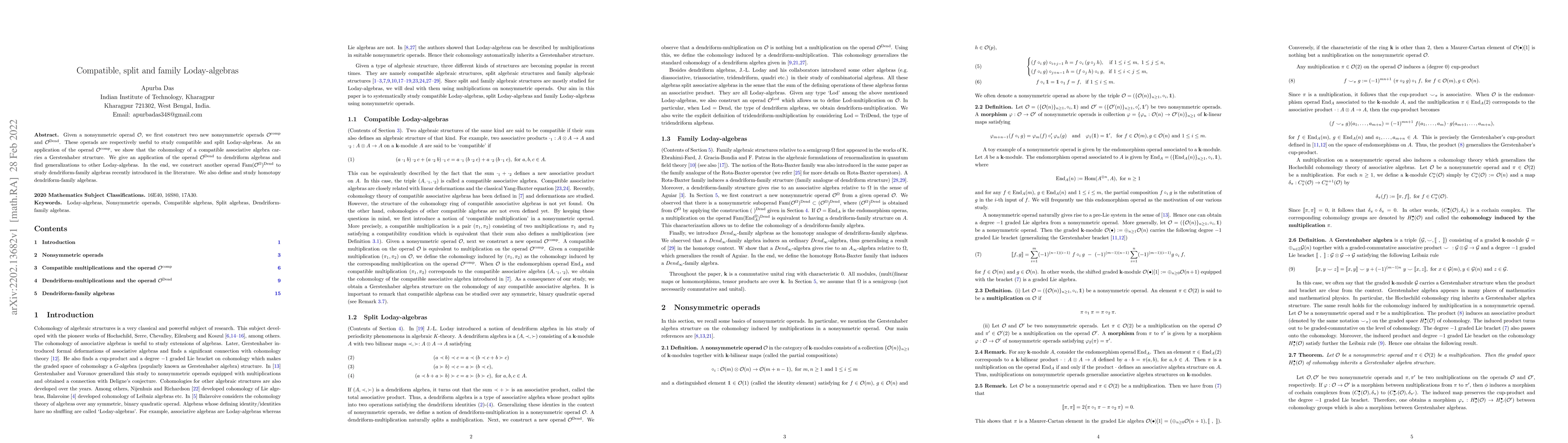 Thumbnail for Compatible, split and family Loday-algebras