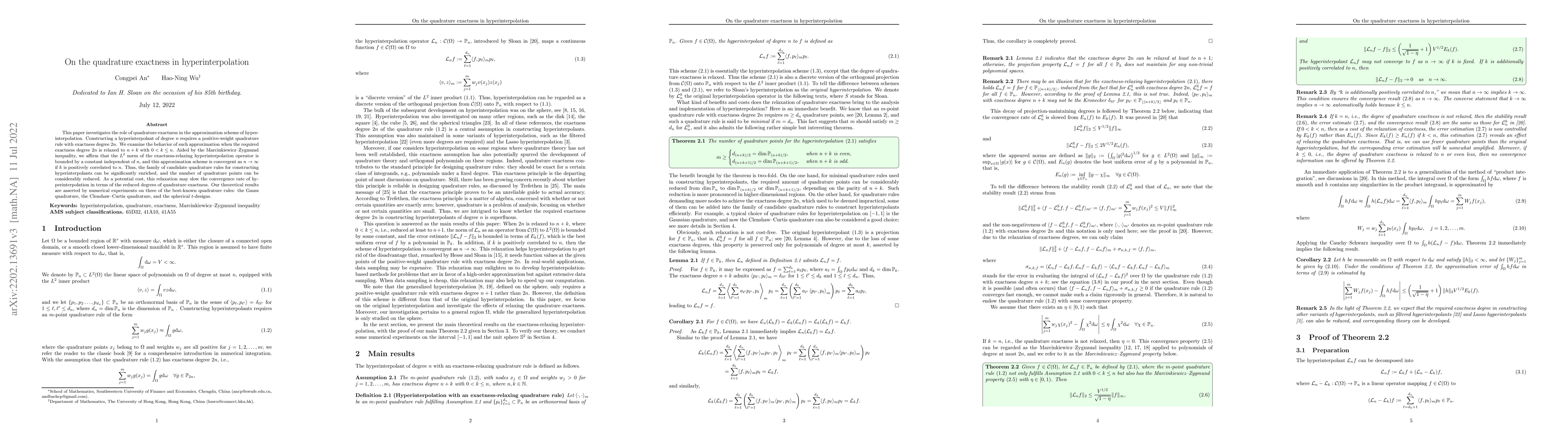 Thumbnail for On the quadrature exactness in hyperinterpolation