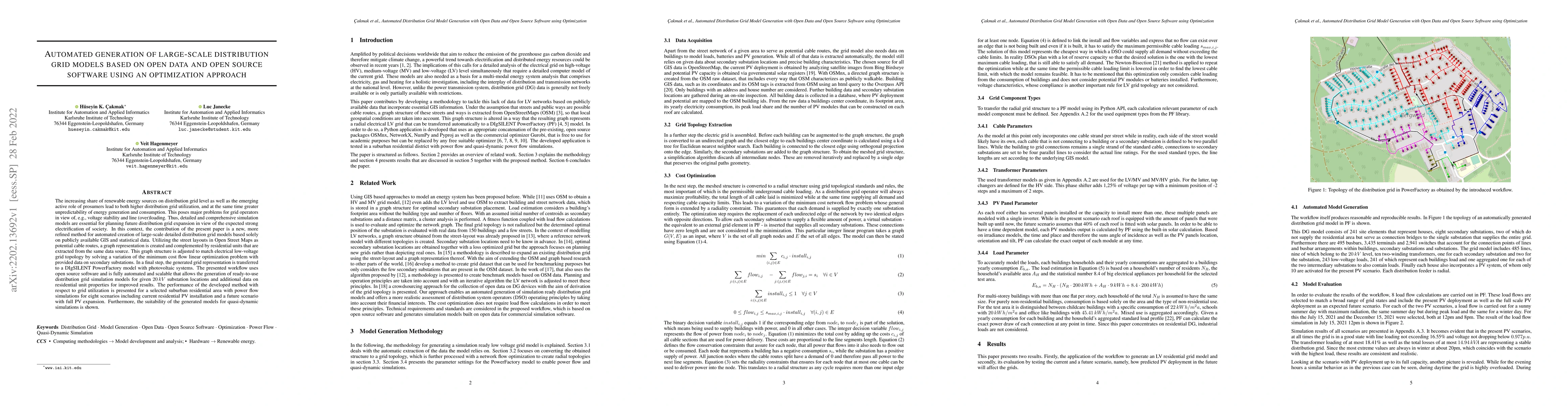 Thumbnail for Automated generation of large-scale distribution grid models based on
  open data and open source software using an optimization approach