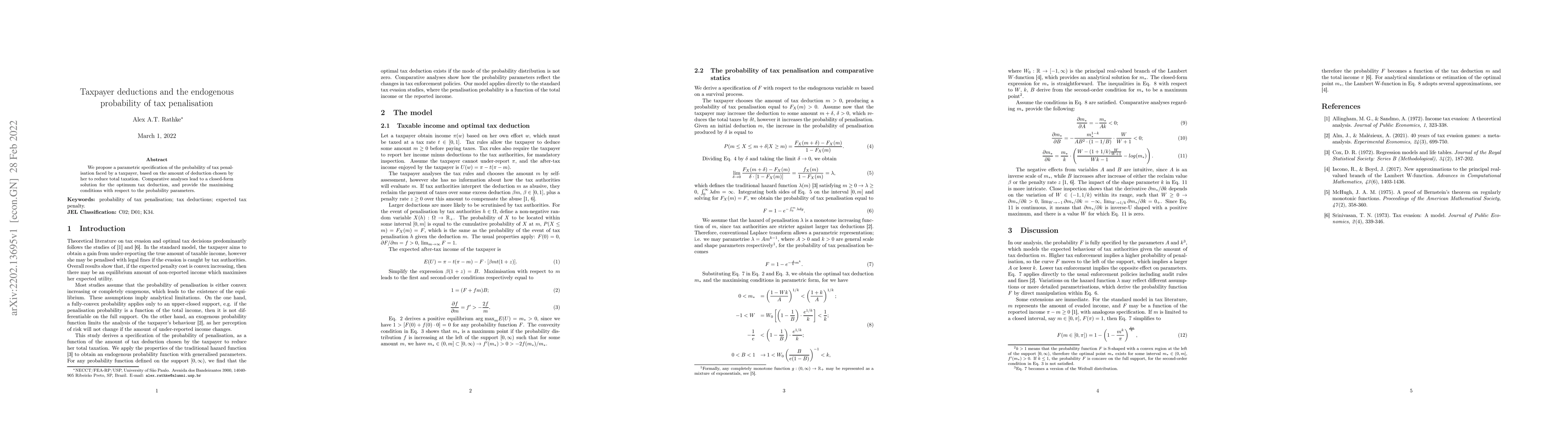 Thumbnail for Taxpayer deductions and the endogenous probability of tax penalisation