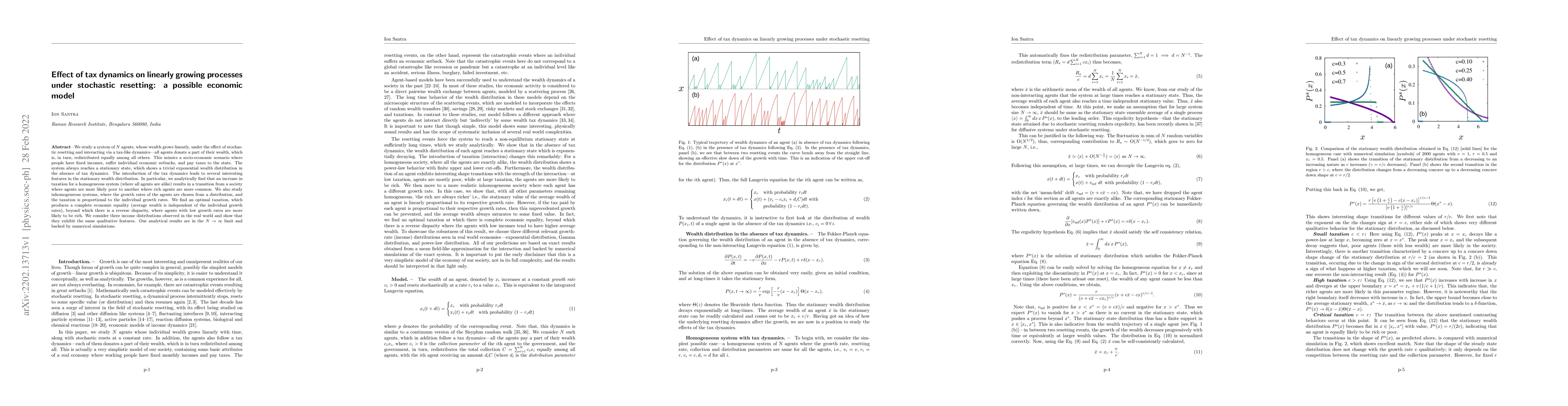 Thumbnail for Effect of tax dynamics on linearly growing processes under stochastic
  resetting: a possible economic model