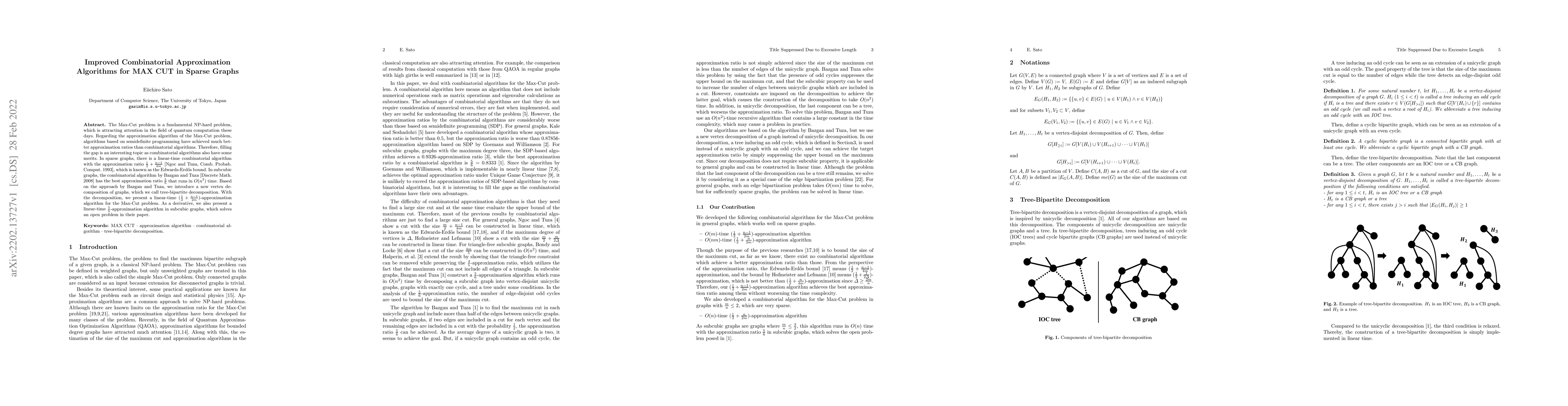 Thumbnail for Improved Combinatorial Approximation Algorithms for MAX CUT in Sparse
  Graphs