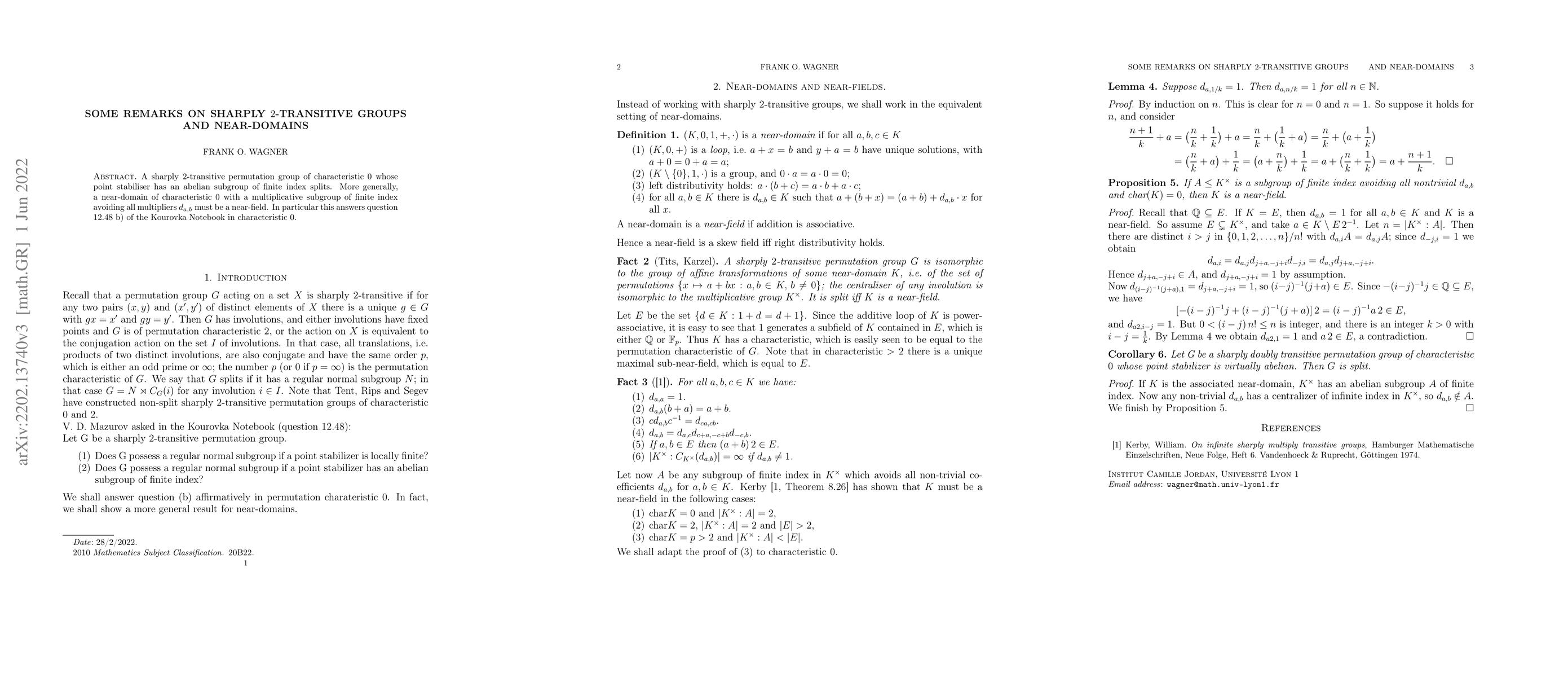 Thumbnail for Some remarks on sharply 2-transitive groups and near-domains