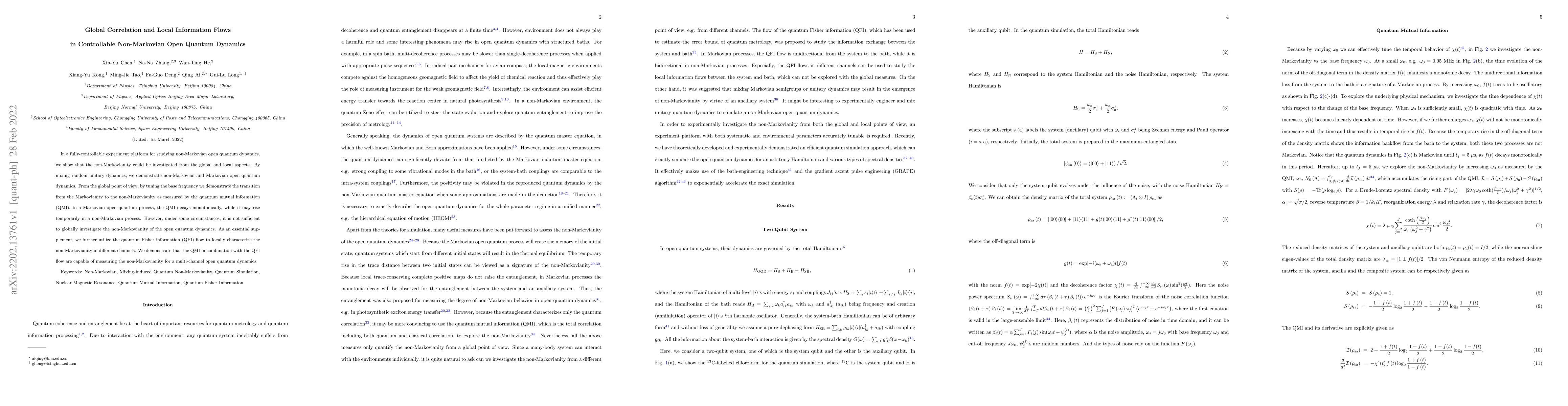 Thumbnail for Global Correlation and Local Information Flows in Controllable
  Non-Markovian Open Quantum Dynamics