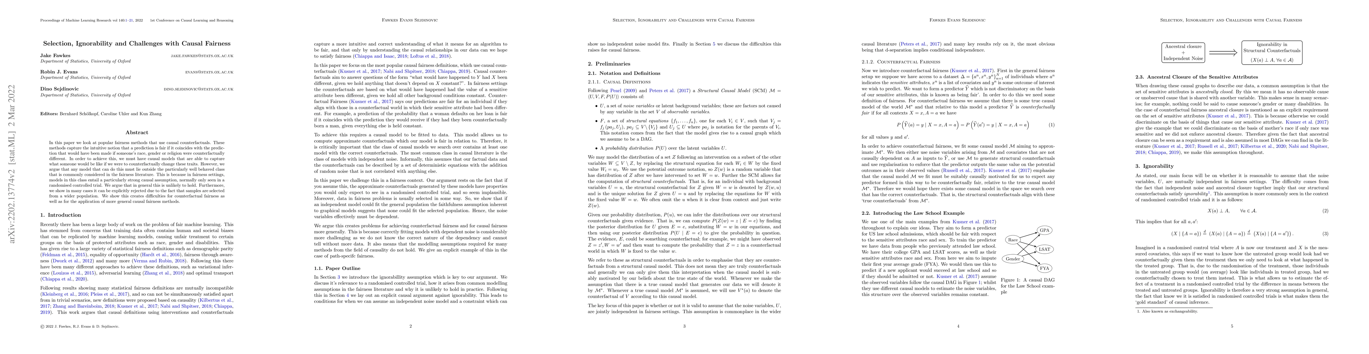 Thumbnail for Selection, Ignorability and Challenges With Causal Fairness