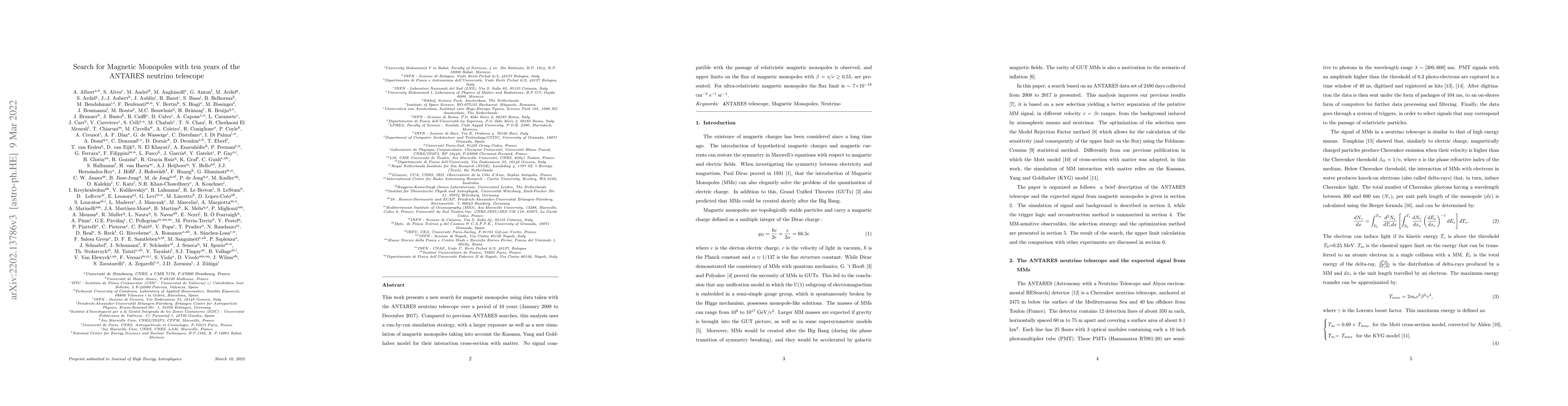 Thumbnail for Search for Magnetic Monopoles with ten years of the ANTARES neutrino
  telescope