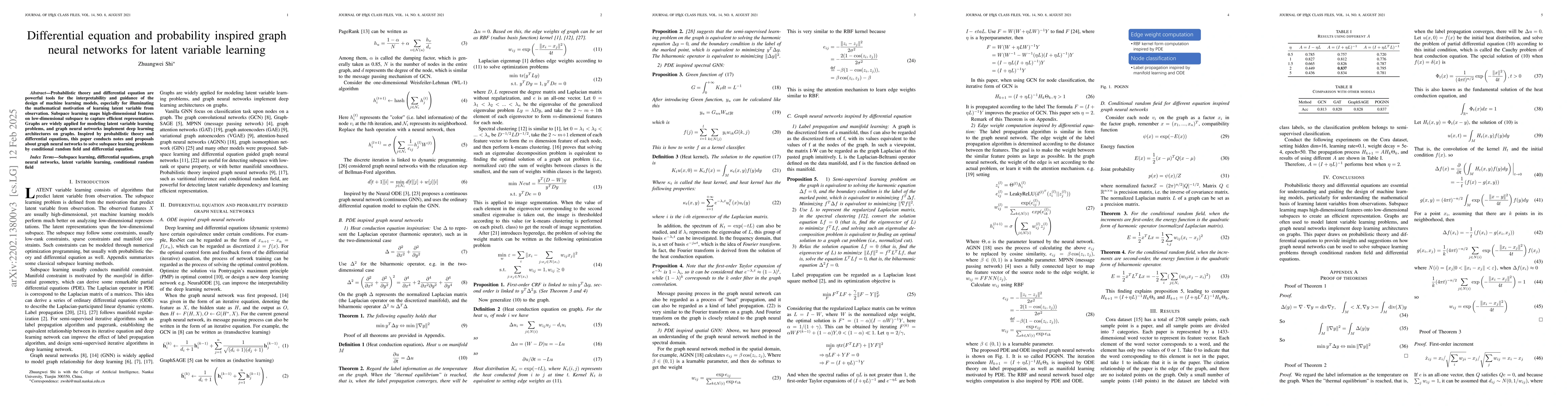 Thumbnail for Differential equation and probability inspired graph neural networks for
  latent variable learning