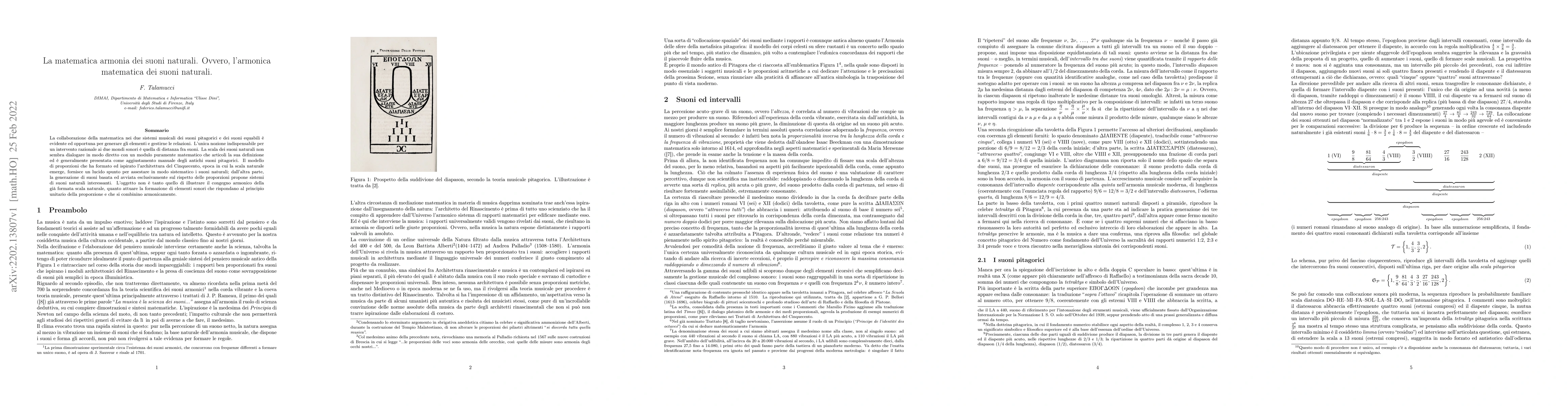 Thumbnail for La matematica armonia dei suoni naturali. Ovvero, l'armonica matematica
  dei suoni naturali