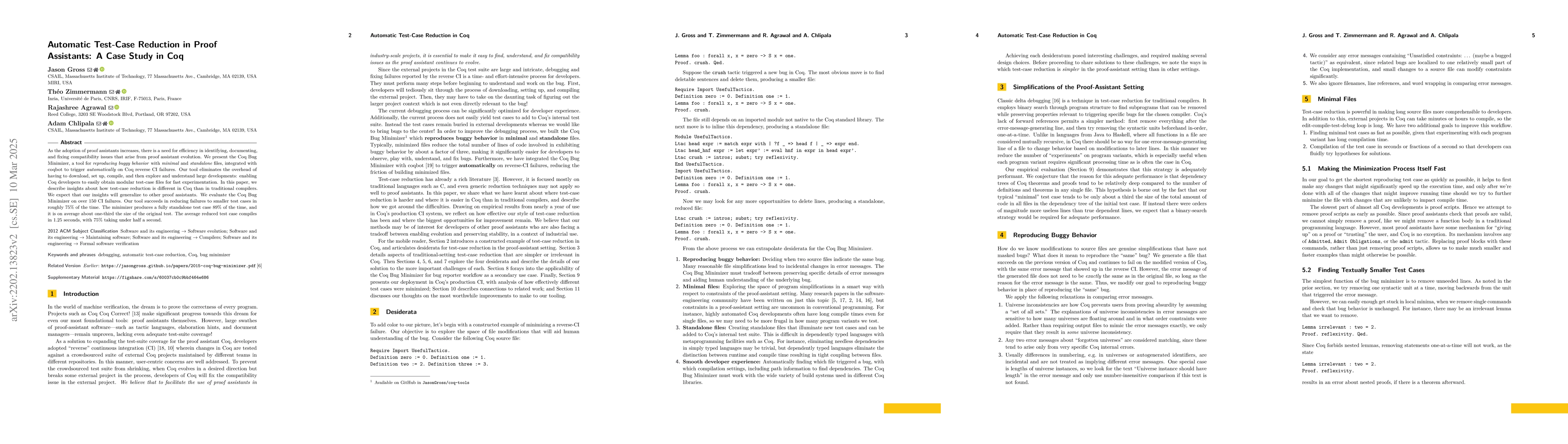 Thumbnail for Automatic Test-Case Reduction in Proof Assistants: A Case Study in Coq
