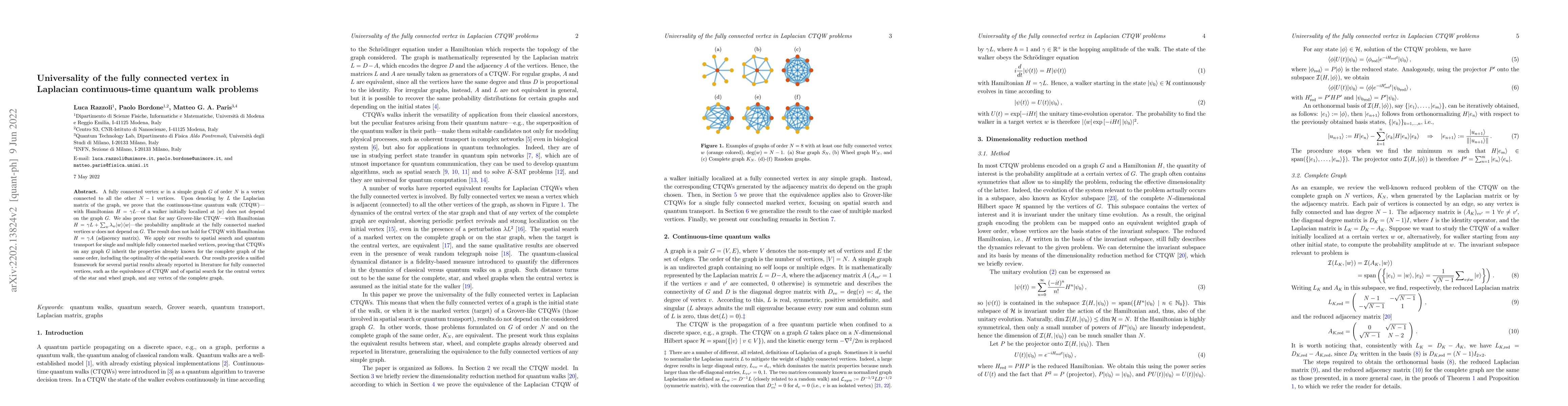 Thumbnail for Universality of the fully connected vertex in Laplacian continuous-time
  quantum walk problems