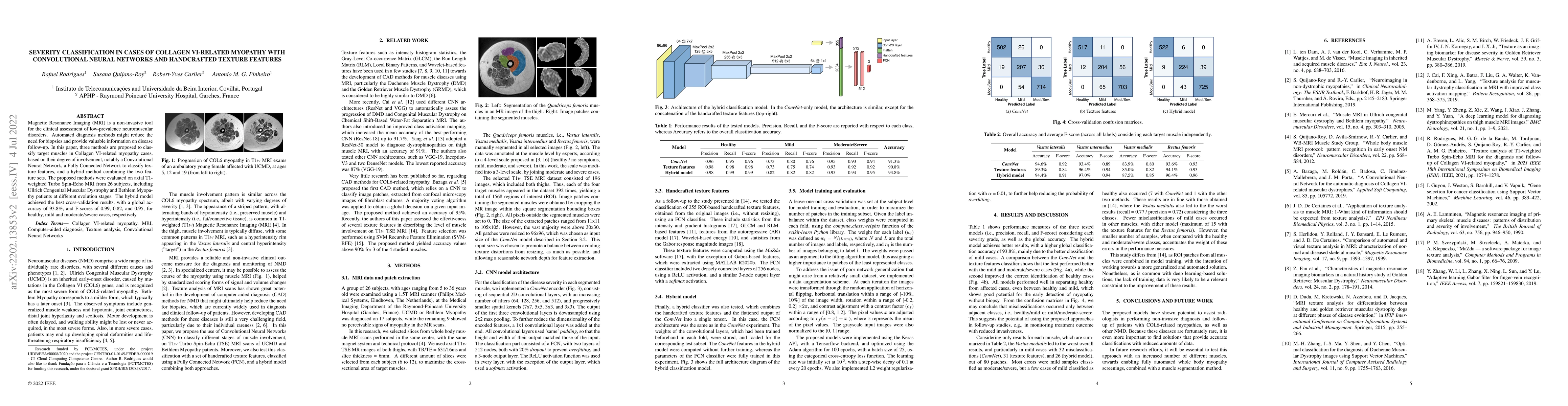 Thumbnail for Severity classification in cases of Collagen VI-related myopathy with
  Convolutional Neural Networks and handcrafted texture features