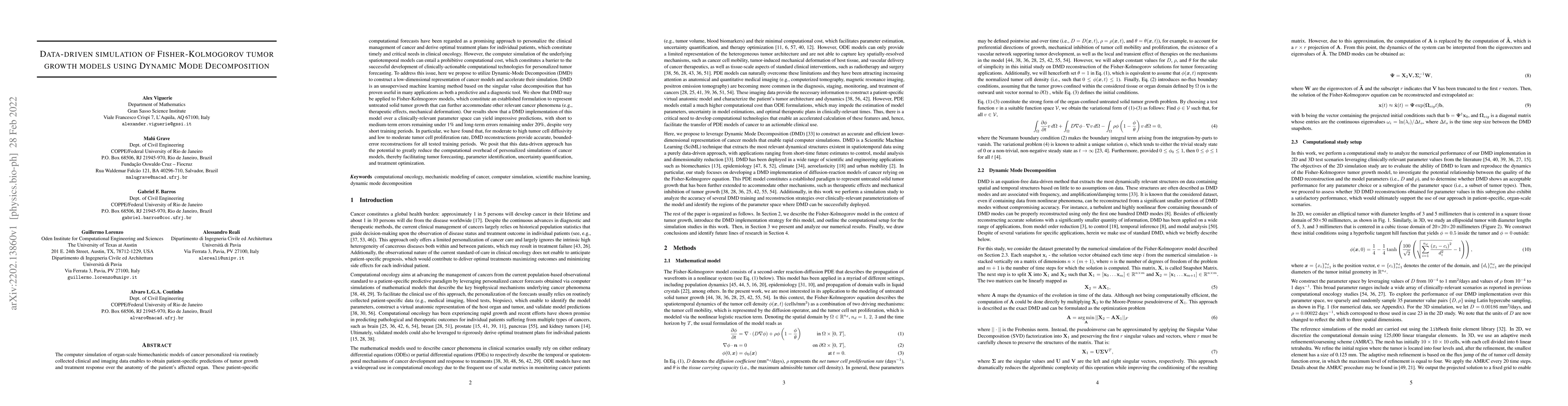 Thumbnail for Data-driven simulation of Fisher-Kolmogorov tumor growth models using
  Dynamic Mode Decomposition