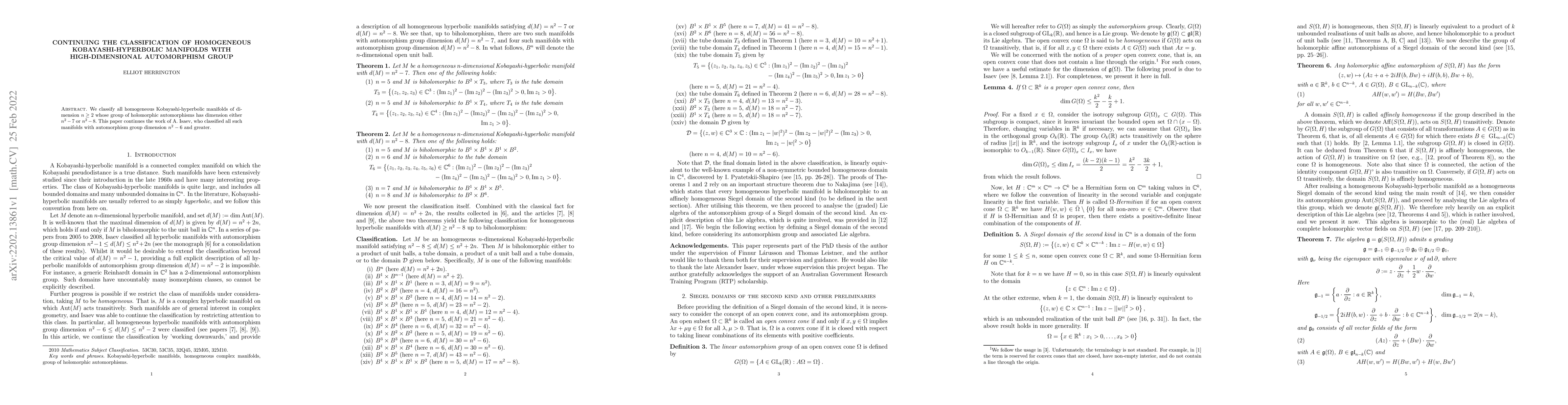Thumbnail for Continuing the classification of homogeneous Kobayashi-hyperbolic
  manifolds with high-dimensional automorphism group