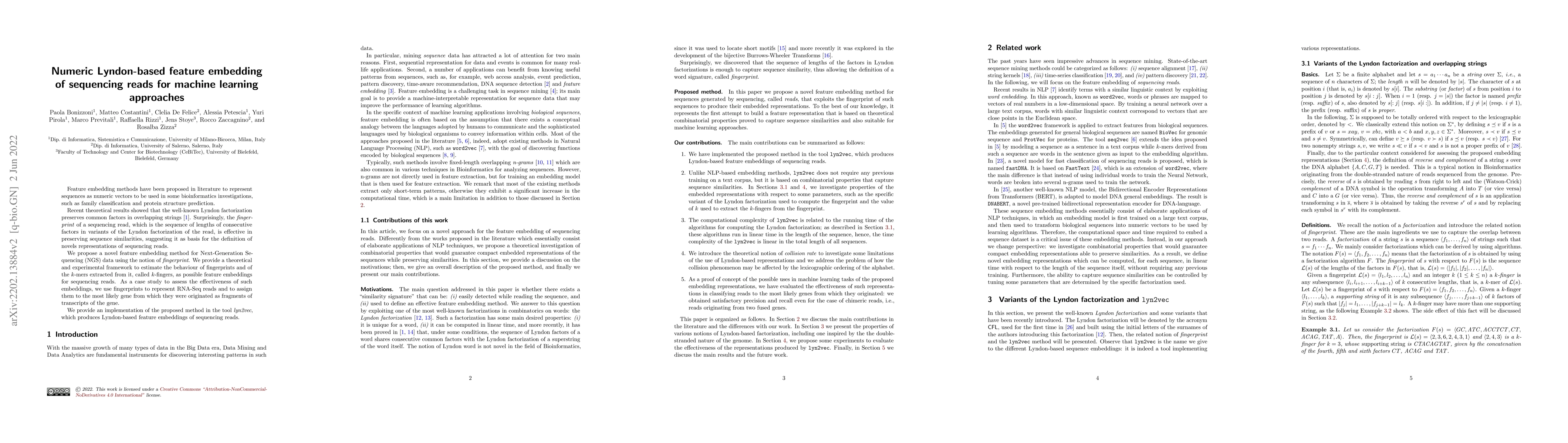 Thumbnail for Numeric Lyndon-based feature embedding of sequencing reads for machine
  learning approaches