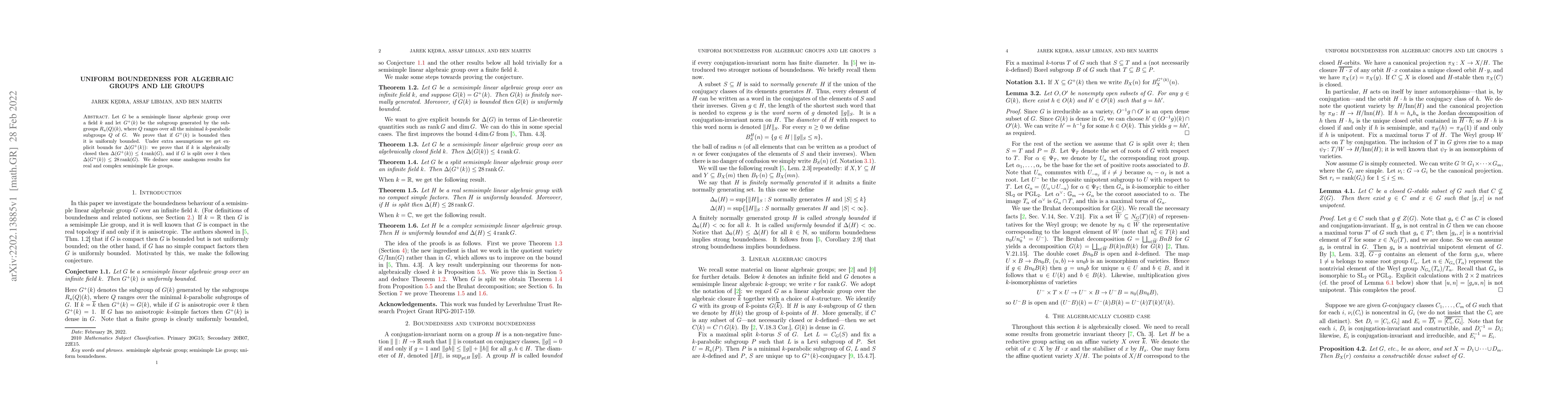 Thumbnail for Uniform boundedness for algebraic groups and Lie groups
