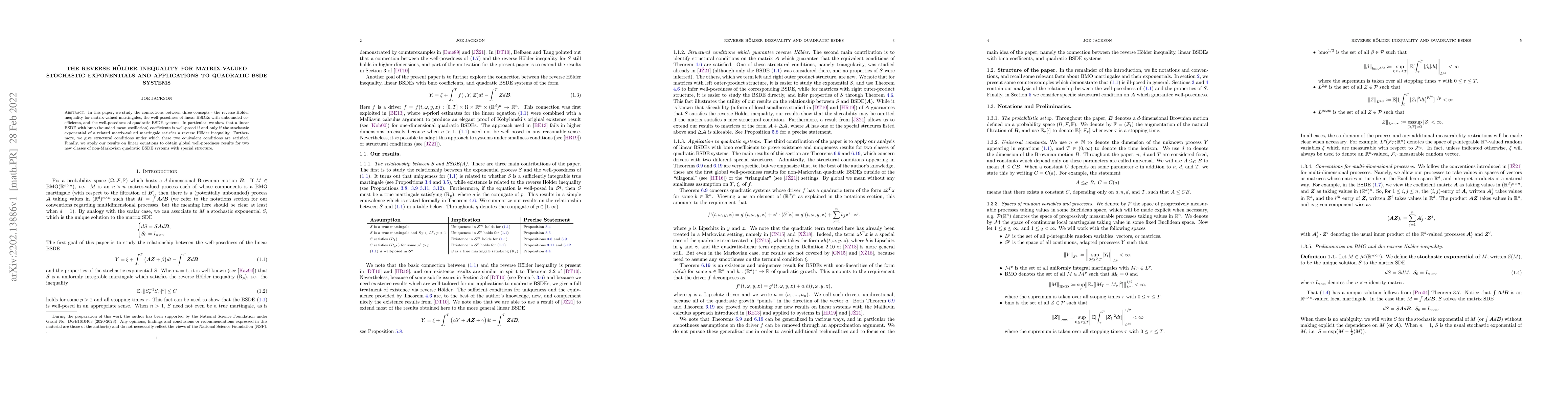 Thumbnail for The reverse H\"older inequality for matrix-valued stochastic
  exponentials and applications to quadratic BSDE systems