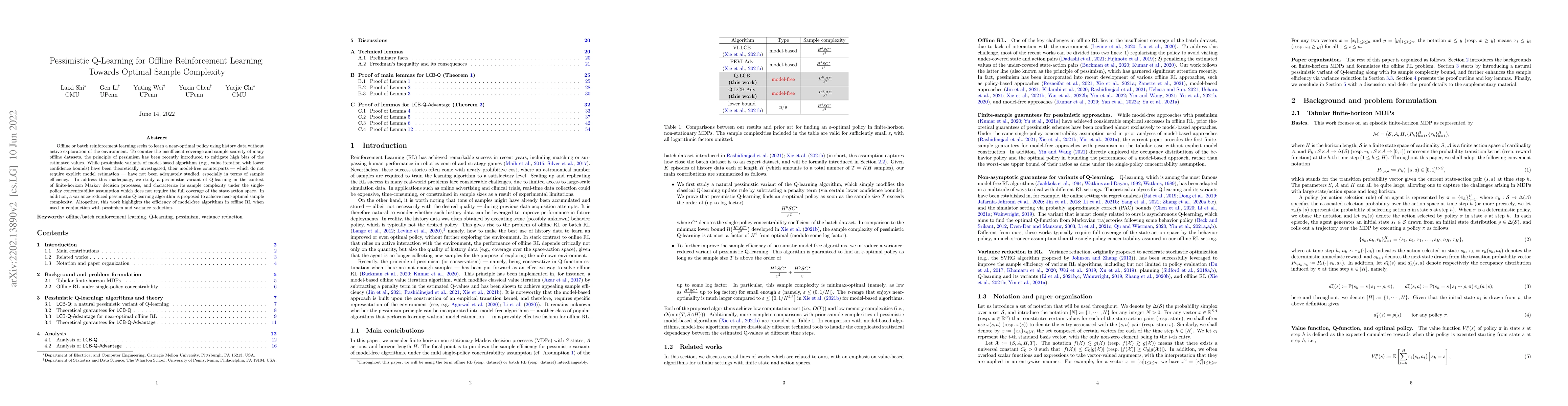 Thumbnail for Pessimistic Q-Learning for Offline Reinforcement Learning: Towards
  Optimal Sample Complexity