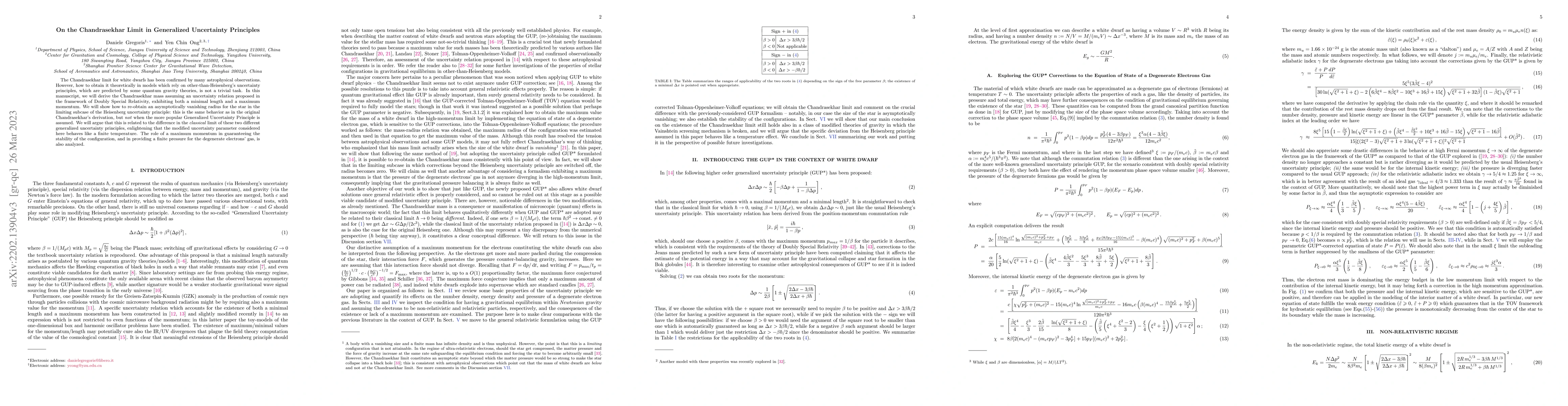 Thumbnail for On the Chandrasekhar Limit in Generalized Uncertainty Principles