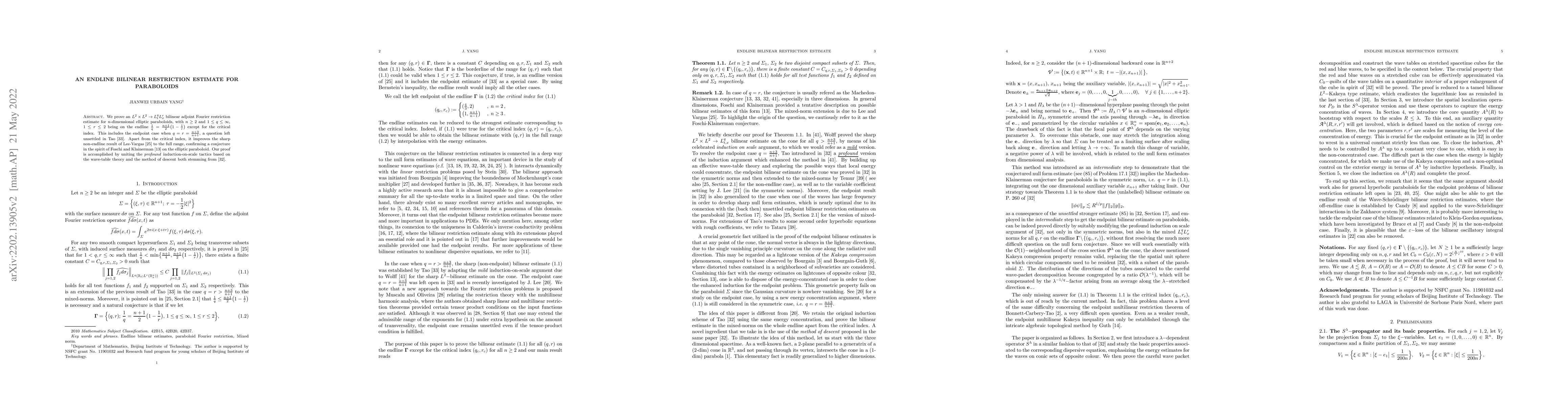 Thumbnail for An endline bilinear restriction estimate for paraboloids