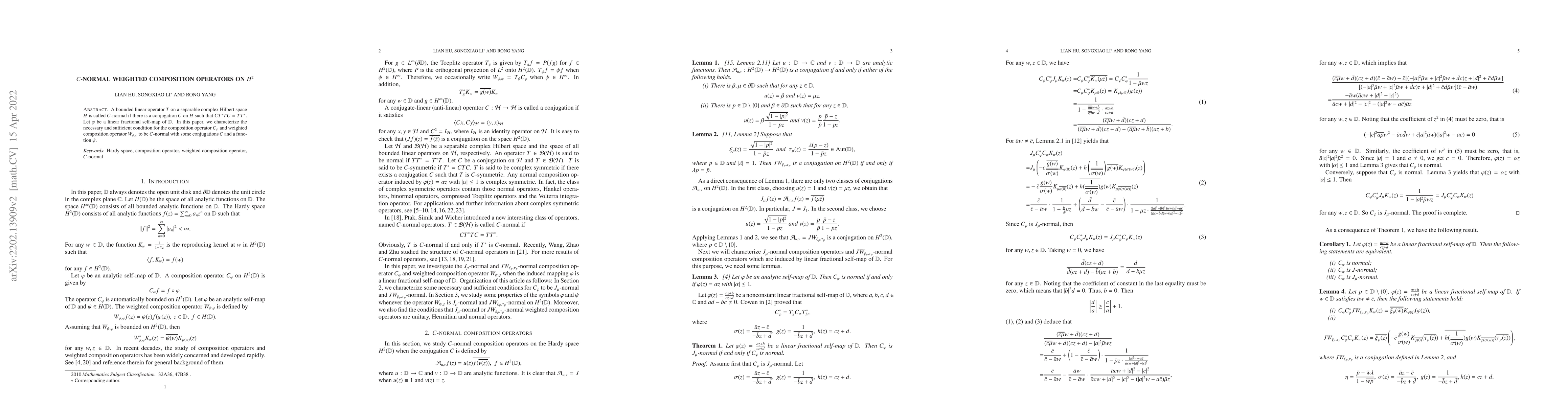 Thumbnail for $C$-normal weighted composition operators on $H^2$