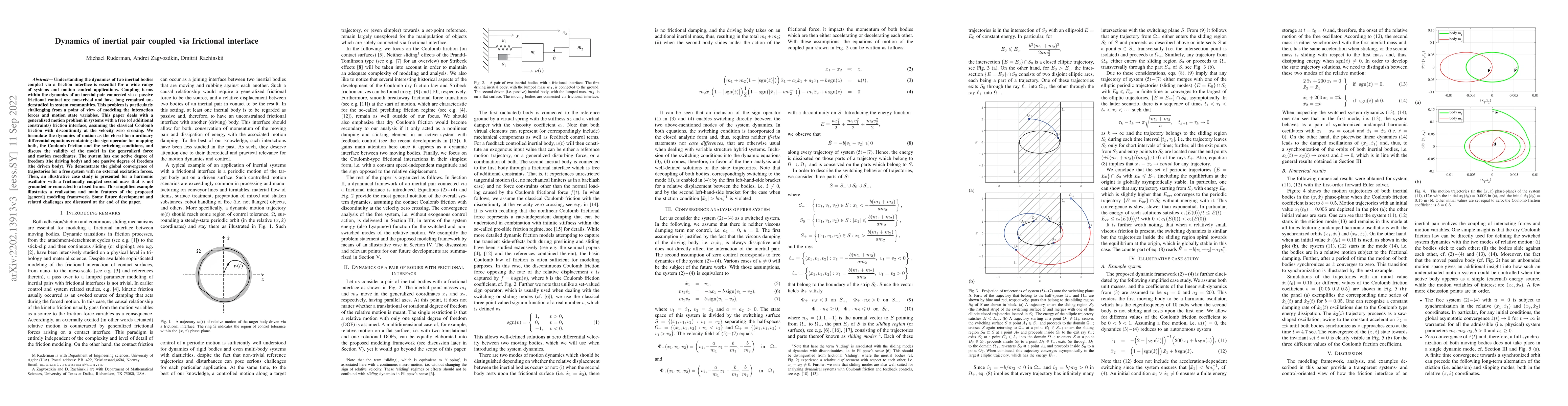 Thumbnail for Dynamics of inertial pair coupled via frictional interface
