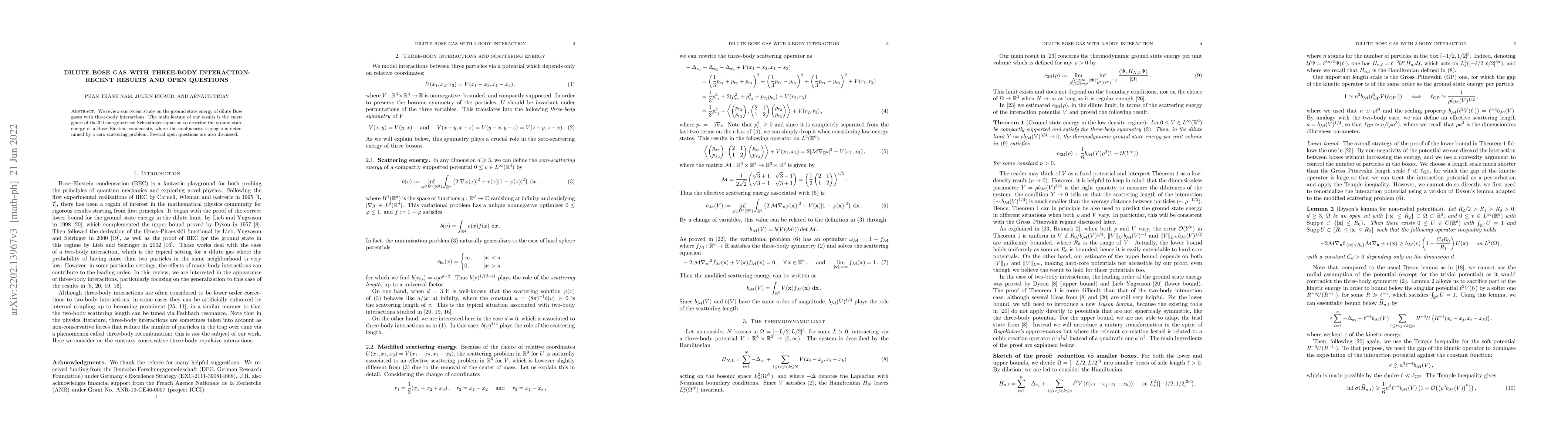 Thumbnail for Dilute Bose gas with three-body interaction: recent results and open
  questions