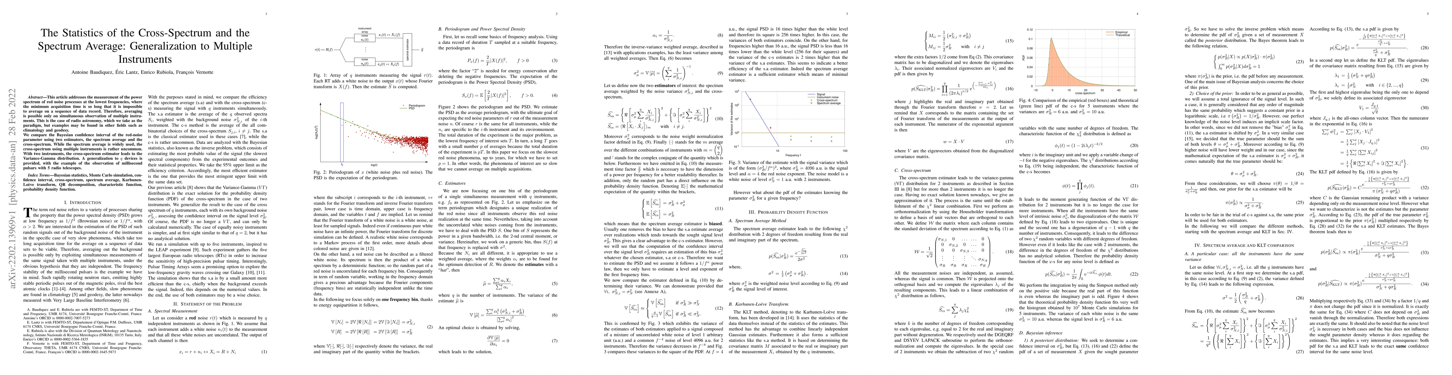 Thumbnail for The Statistics of the Cross-Spectrum and the Spectrum Average:
  Generalization to Multiple Instruments