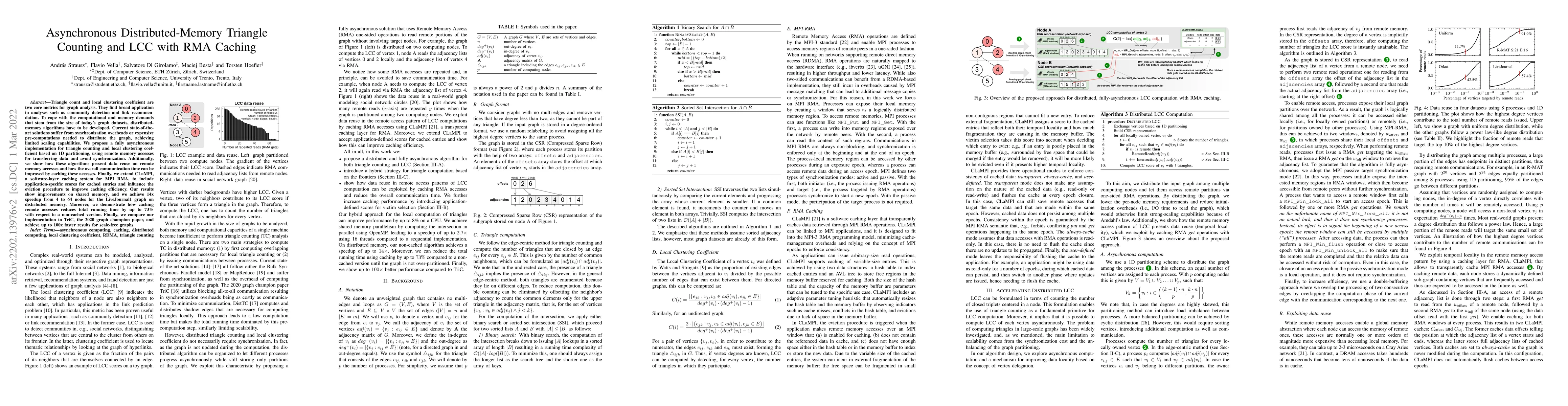 Thumbnail for Asynchronous Distributed-Memory Triangle Counting and LCC with RMA
  Caching
