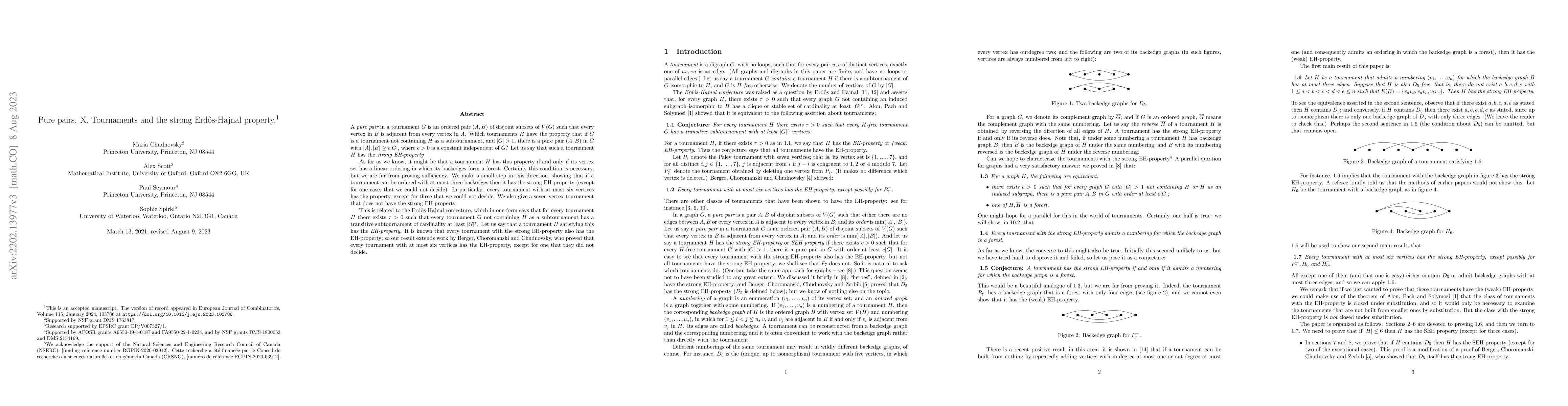 Thumbnail for Pure pairs. X. Tournaments and the strong Erdos-Hajnal property