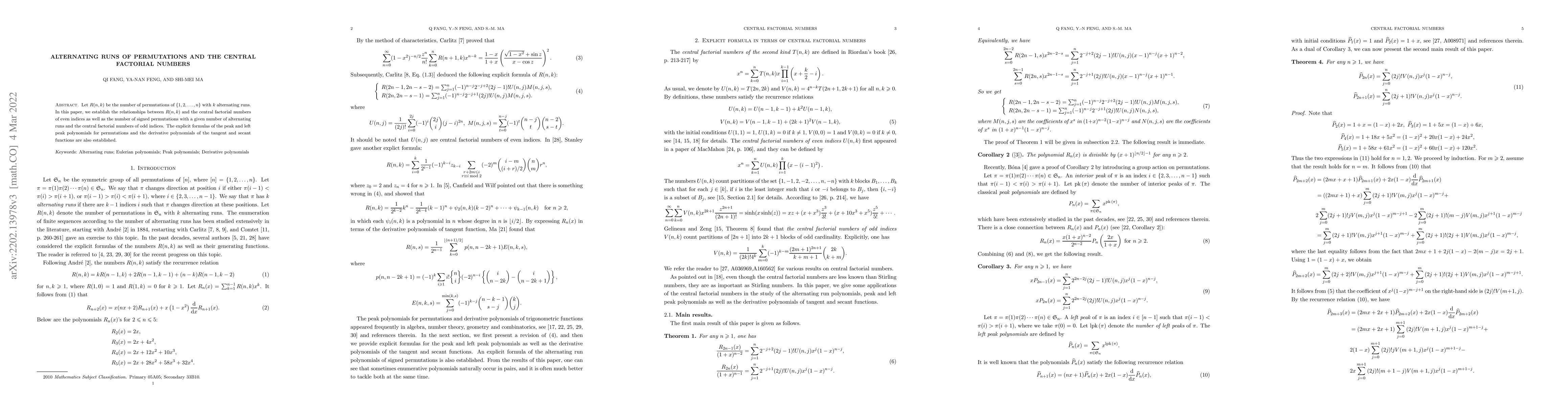 Thumbnail for Alternating runs of permutations and the central factorial numbers