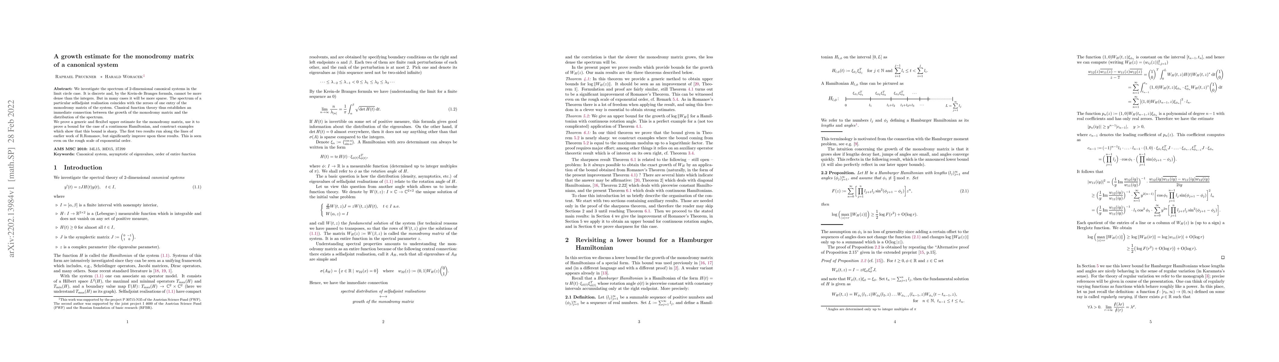 Thumbnail for A growth estimate for the monodromy matrix of a canonical system