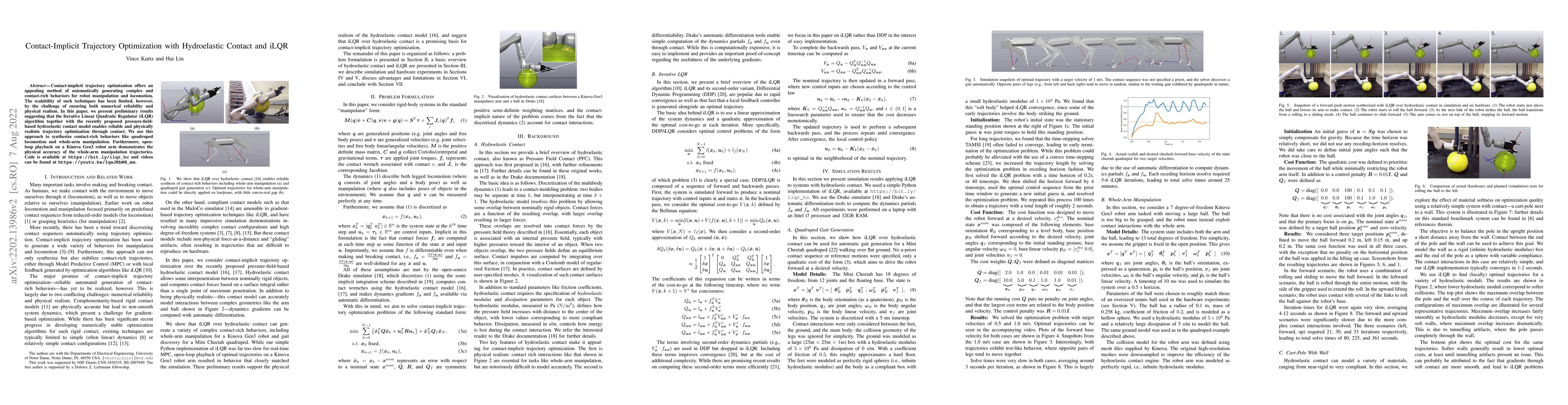 Thumbnail for Contact-Implicit Trajectory Optimization with Hydroelastic Contact and
  iLQR