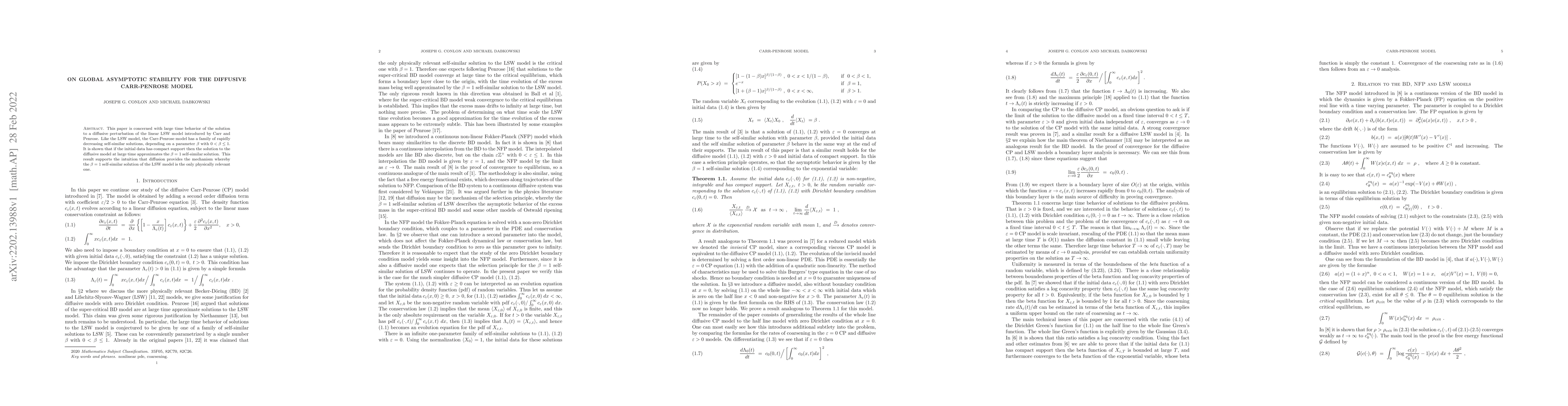 Thumbnail for On Global Asymptotic Stability for the diffusive Carr-Penrose Model