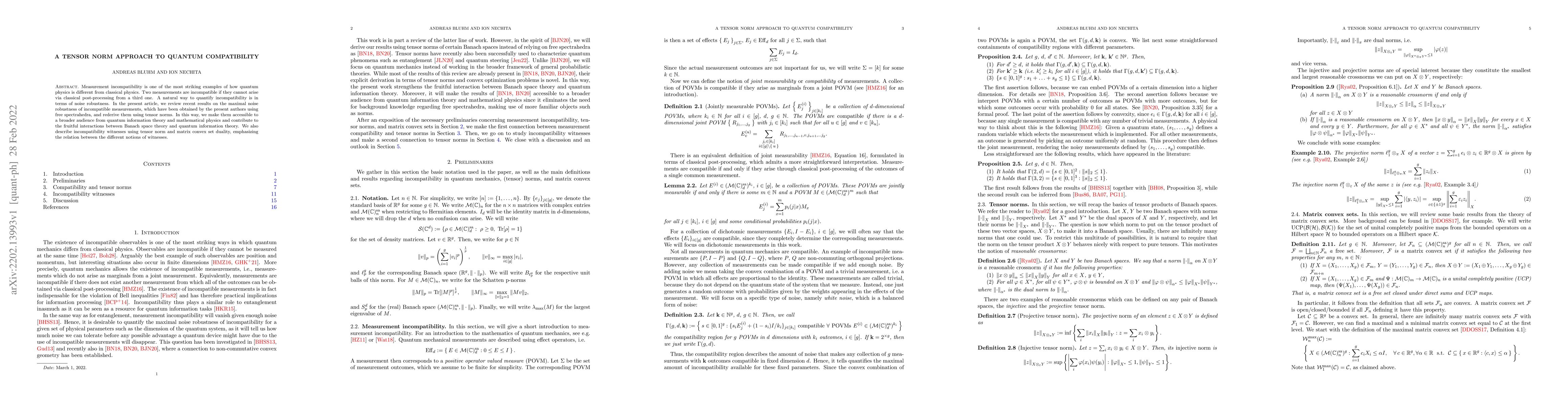 Thumbnail for A tensor norm approach to quantum compatibility