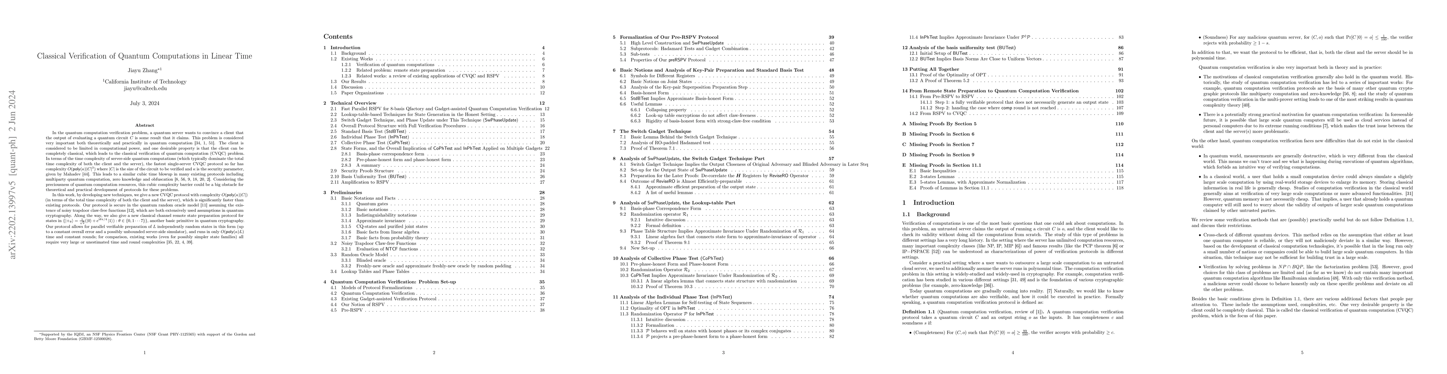 Thumbnail for Classical Verification of Quantum Computations in Linear Time