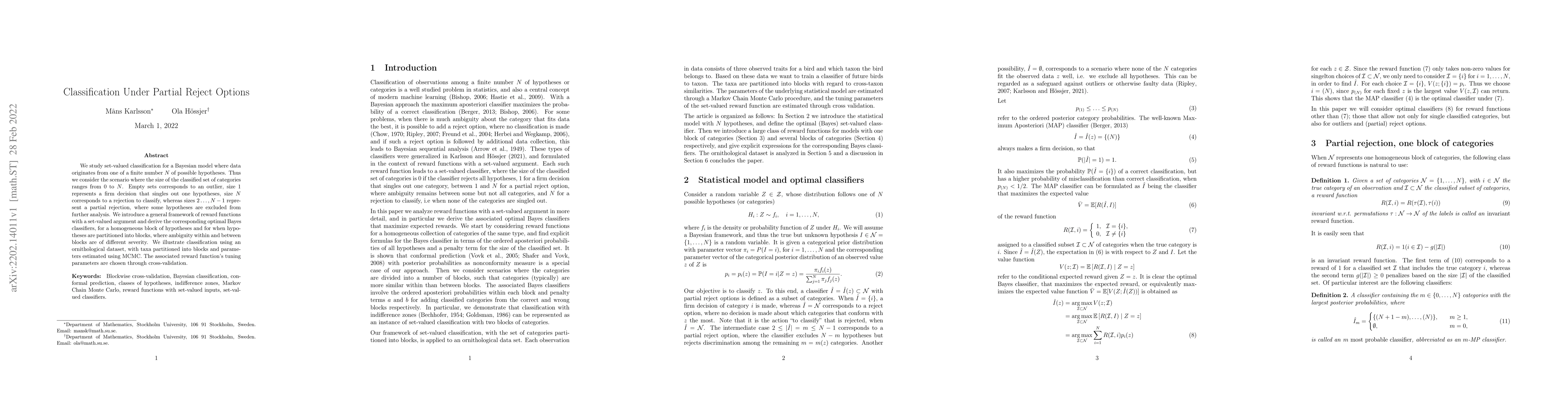 Thumbnail for Classification Under Partial Reject Options