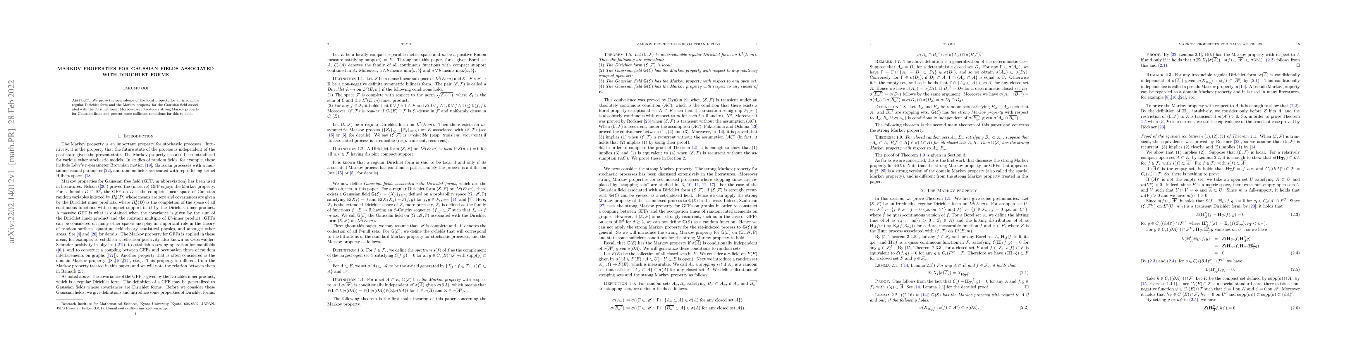 Thumbnail for Markov properties for Gaussian fields associated with Dirichlet forms