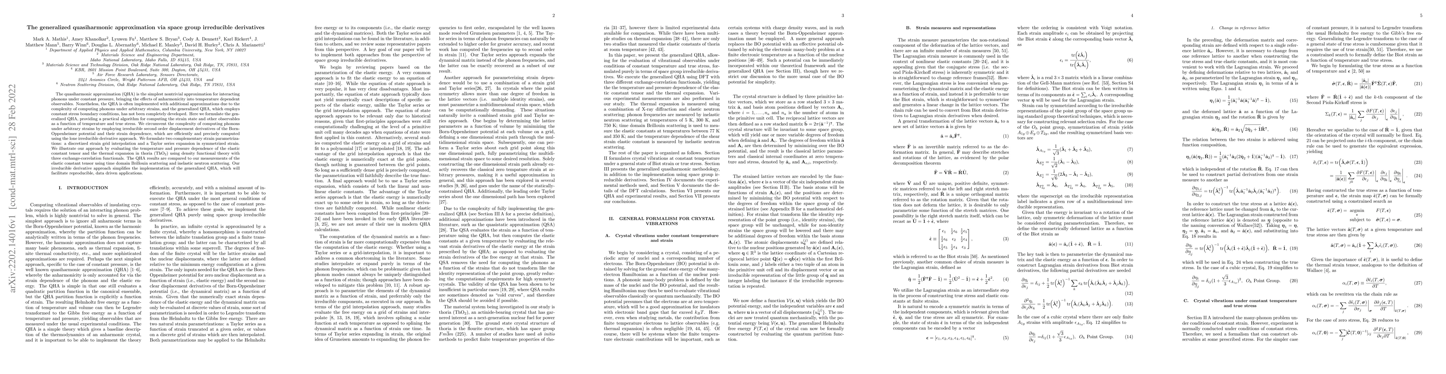 Thumbnail for The generalized quasiharmonic approximation via space group irreducible
  derivatives