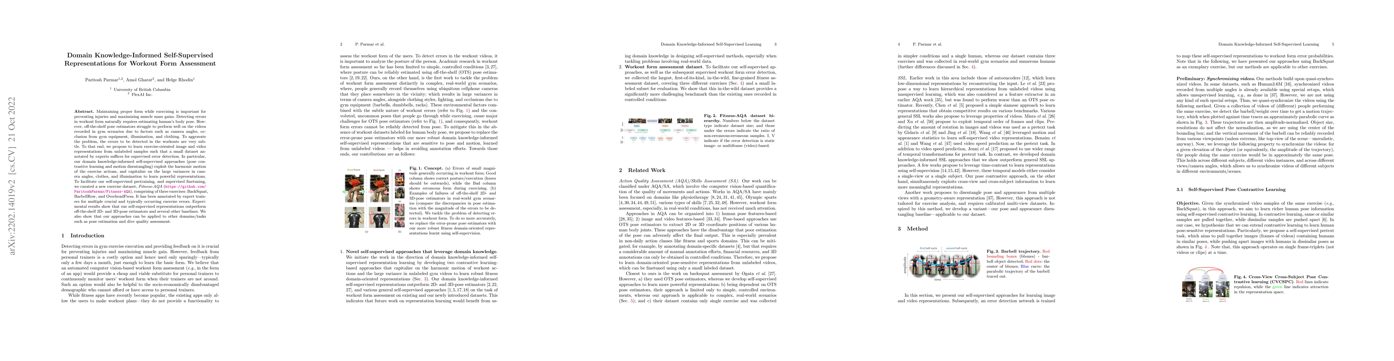 Thumbnail for Domain Knowledge-Informed Self-Supervised Representations for Workout
  Form Assessment