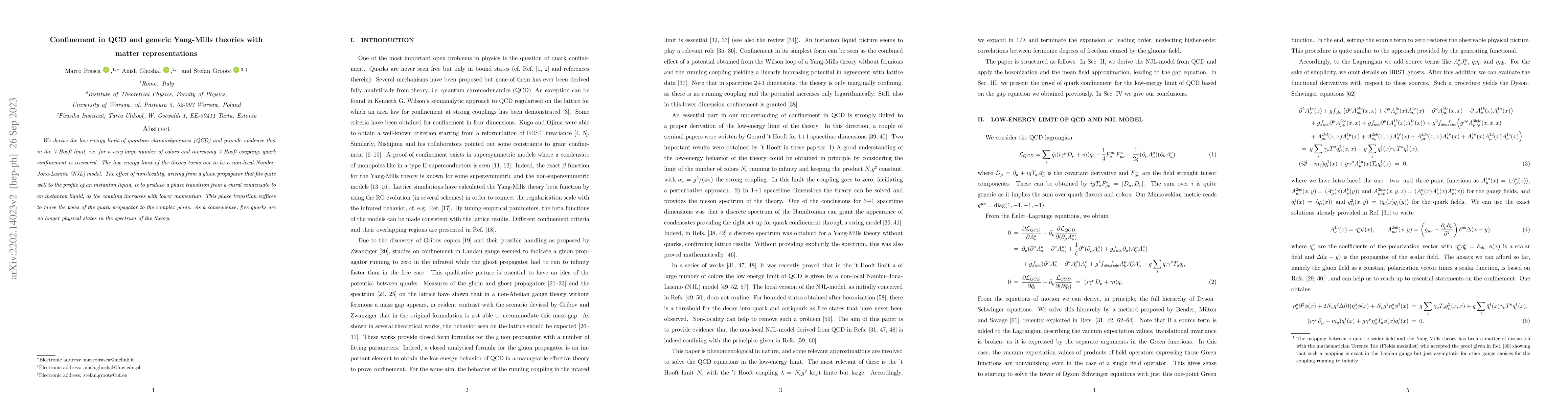 Thumbnail for Confinement in QCD and generic Yang-Mills theories with matter
  representations