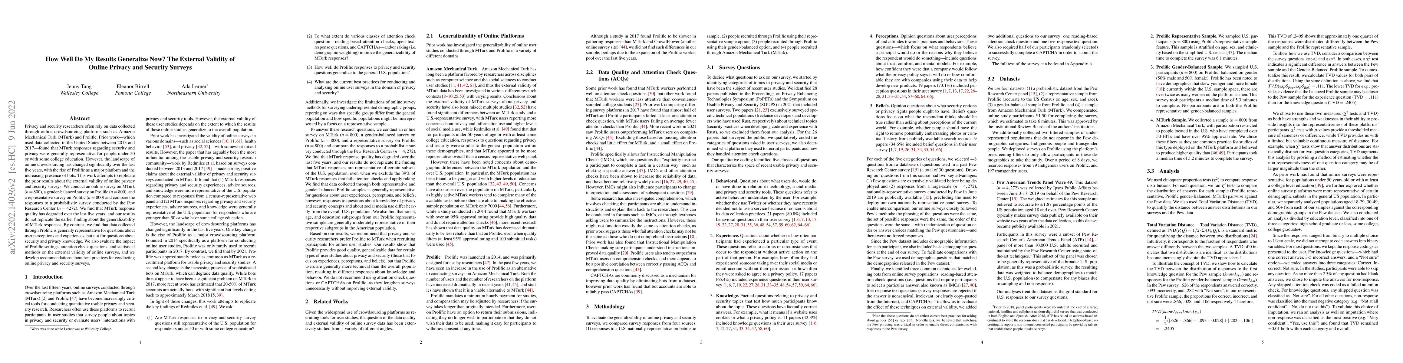 Thumbnail for How Well Do My Results Generalize Now? The External Validity of Online
  Privacy and Security Surveys